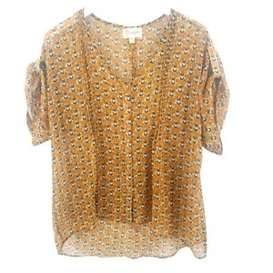 L'atiste by Amy Cat and Heart Blouse Size Medium in Autumn Brown